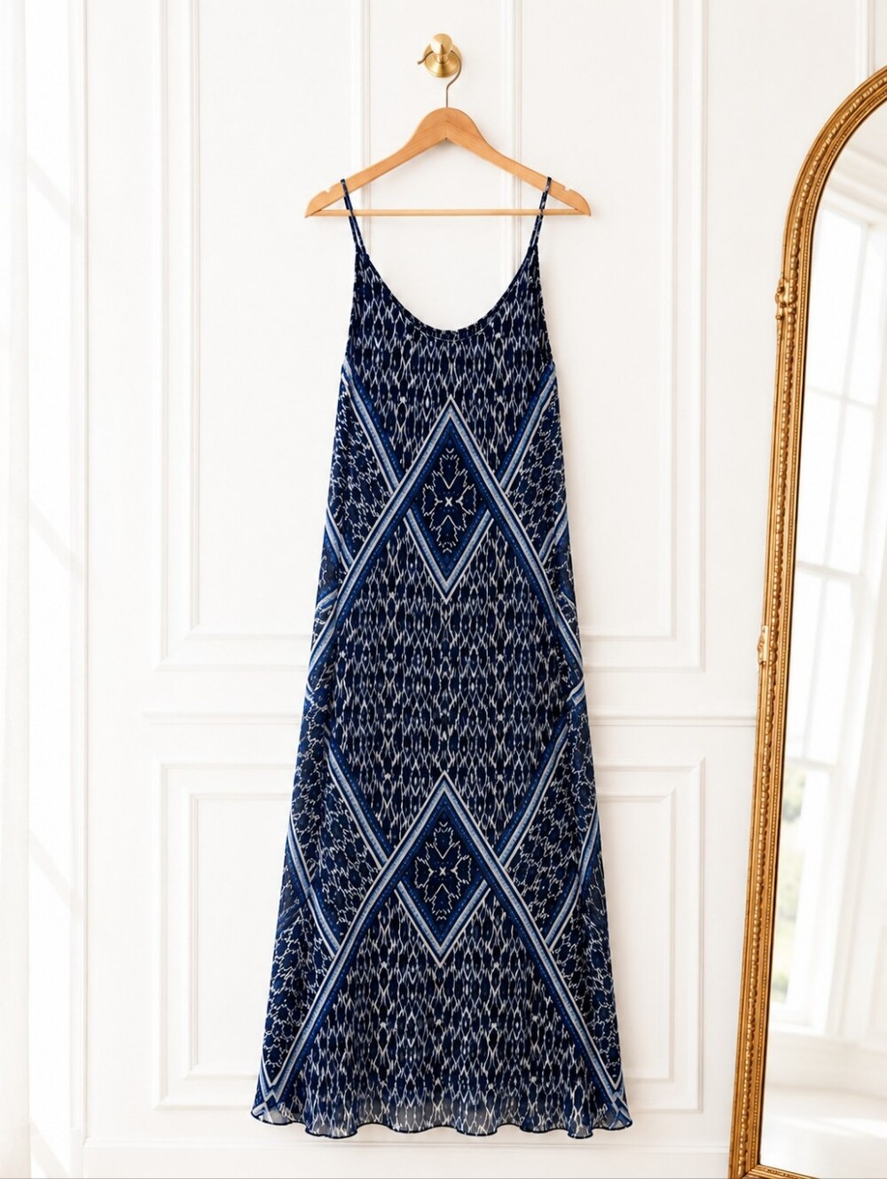 Express Blue Printed Maxi Dress Large Sleeveless Flowy Boho Resort Vacation - Picture 6 of 8